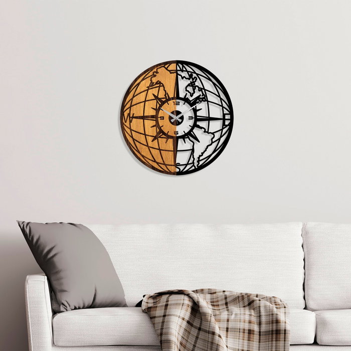 Wallity Reloj de Pared Decorativo de Madera Nogal y Negro 56 cm - 70